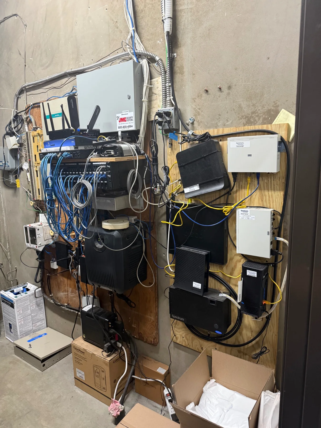Existing network and communications area before CableLAN cleanup and reorganization